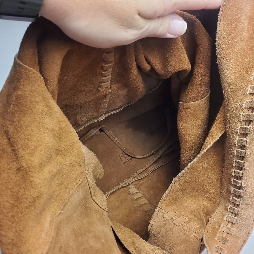 Haute Hippie Designer Suede Leather Brown Hobo Bag Large Brown Slouchy Boho - Picture 8 of 16